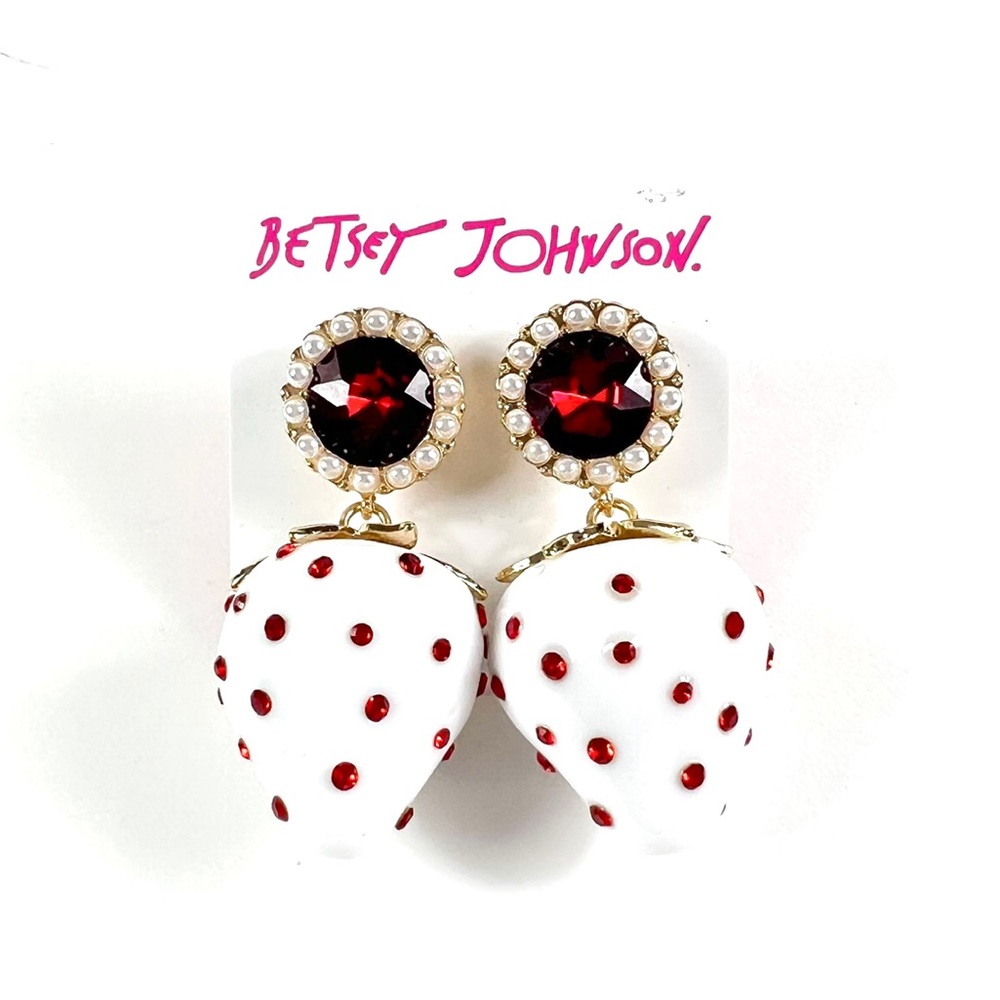 Betsey Johnson Strawberry Rhinestone Dangle Earrings NEW